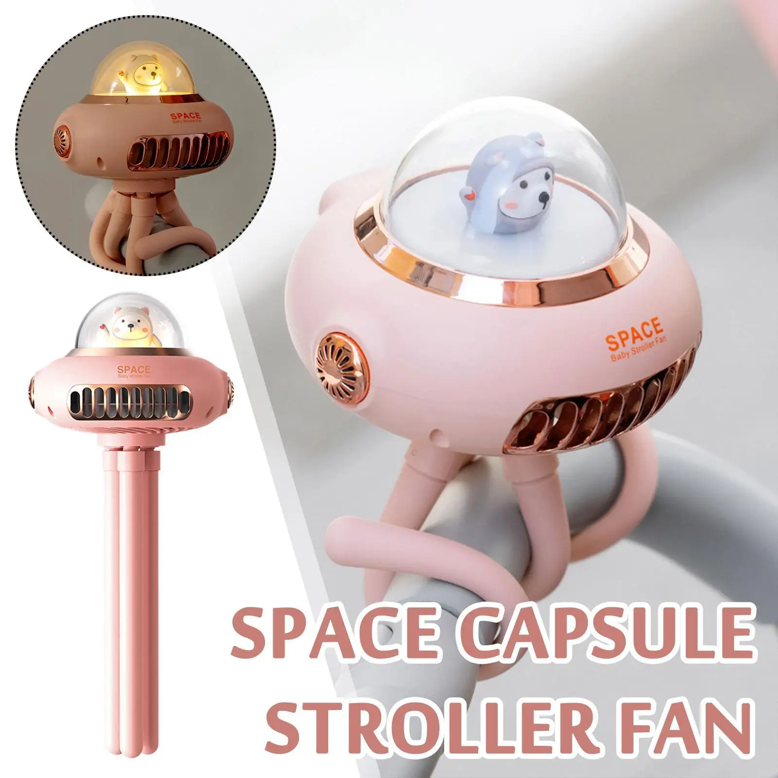 

Portable Stroller Silent Fan Bendable Octopus Leg Cute Leafless Fan Multifunctional USB Rechargeable Fan With Flexible Tripod