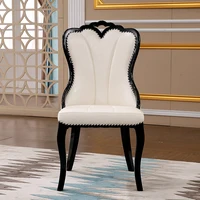 European dining chair white simple modern restaurant fashion soft bag Hotel Leisure Korean PU leather villa solid wood chair