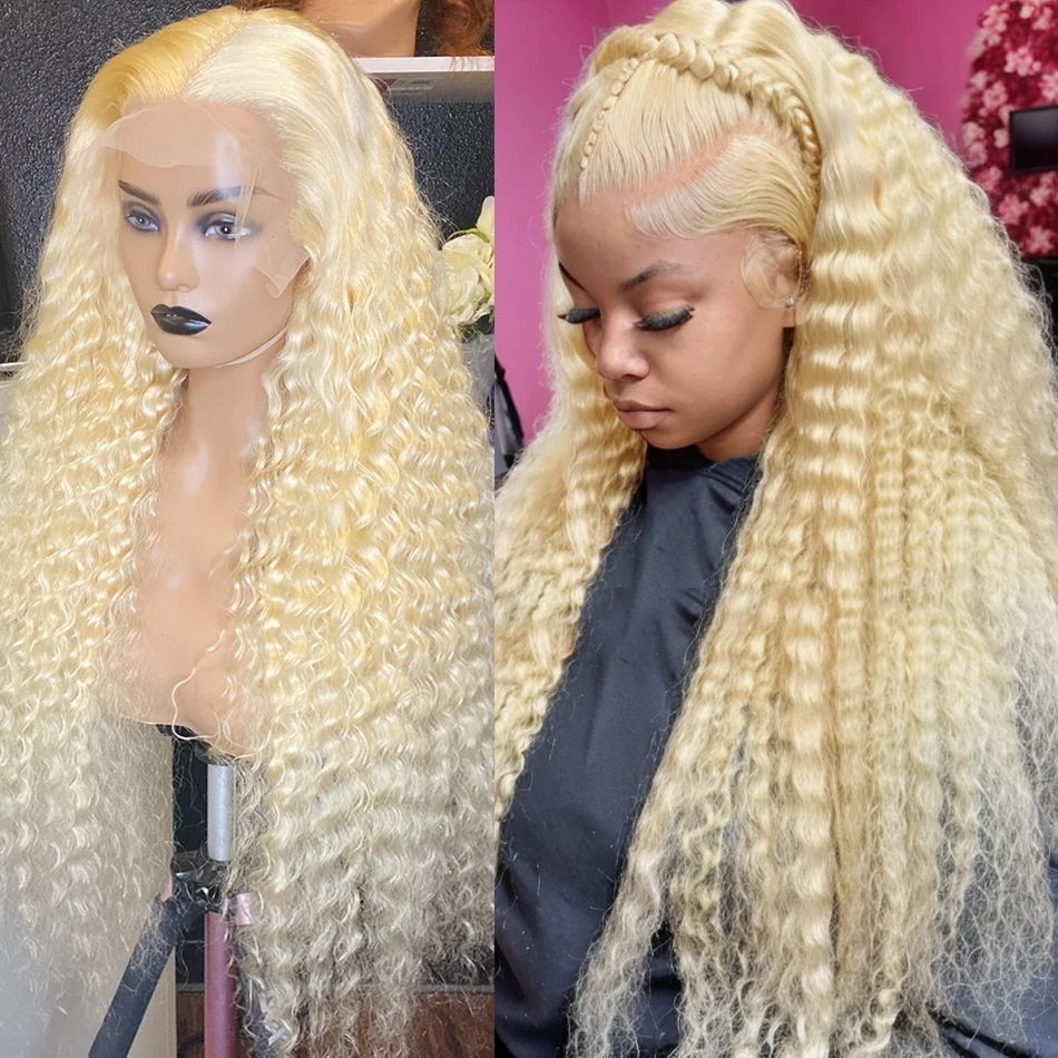 

613 Honey Blonde Curly Transparent Lace Frontal Wig 13x4 Deep Wave Front Wig Remy 32 30 Inch Colored Human Hair Wigs For Women