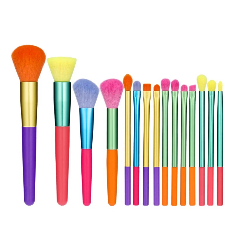 

15 Pcs Colourful Makeup Brush Set Foundation Face Powder Blush Concealers Eyeshadow Rainbow Make Up Brush Set