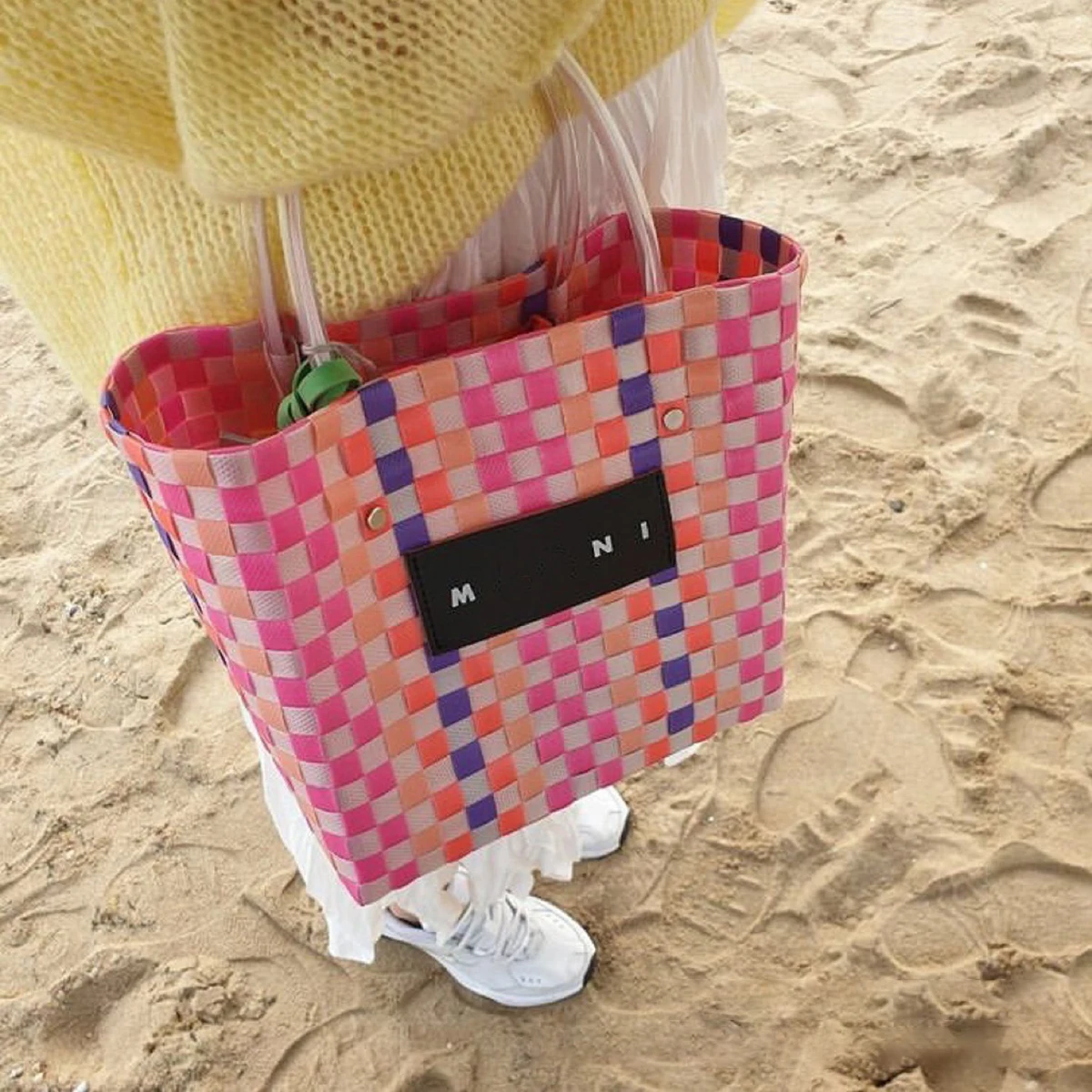

Tape Woven Bucket Bag Handbag Women 2022 Designer Luxury Fashion Shopper Handbags Tote Boho Beach Femme Trend Hand Shoulder Bags