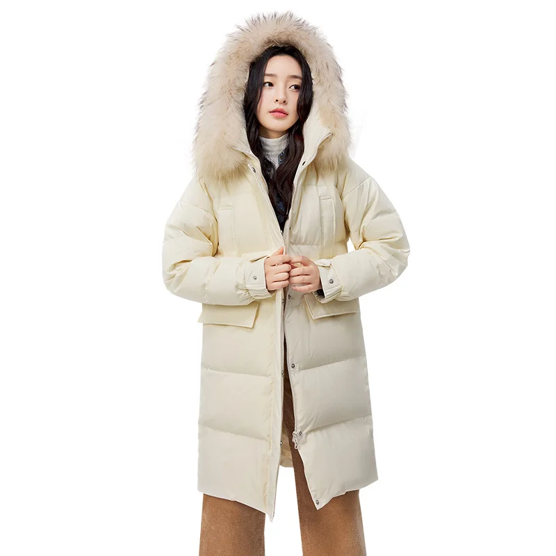 

Женское пальто с воротником из натурального меха енота, зимняя Корейская куртка на утином пуху с капюшоном 2023, женская одежда, манто для женщин Gxy1169