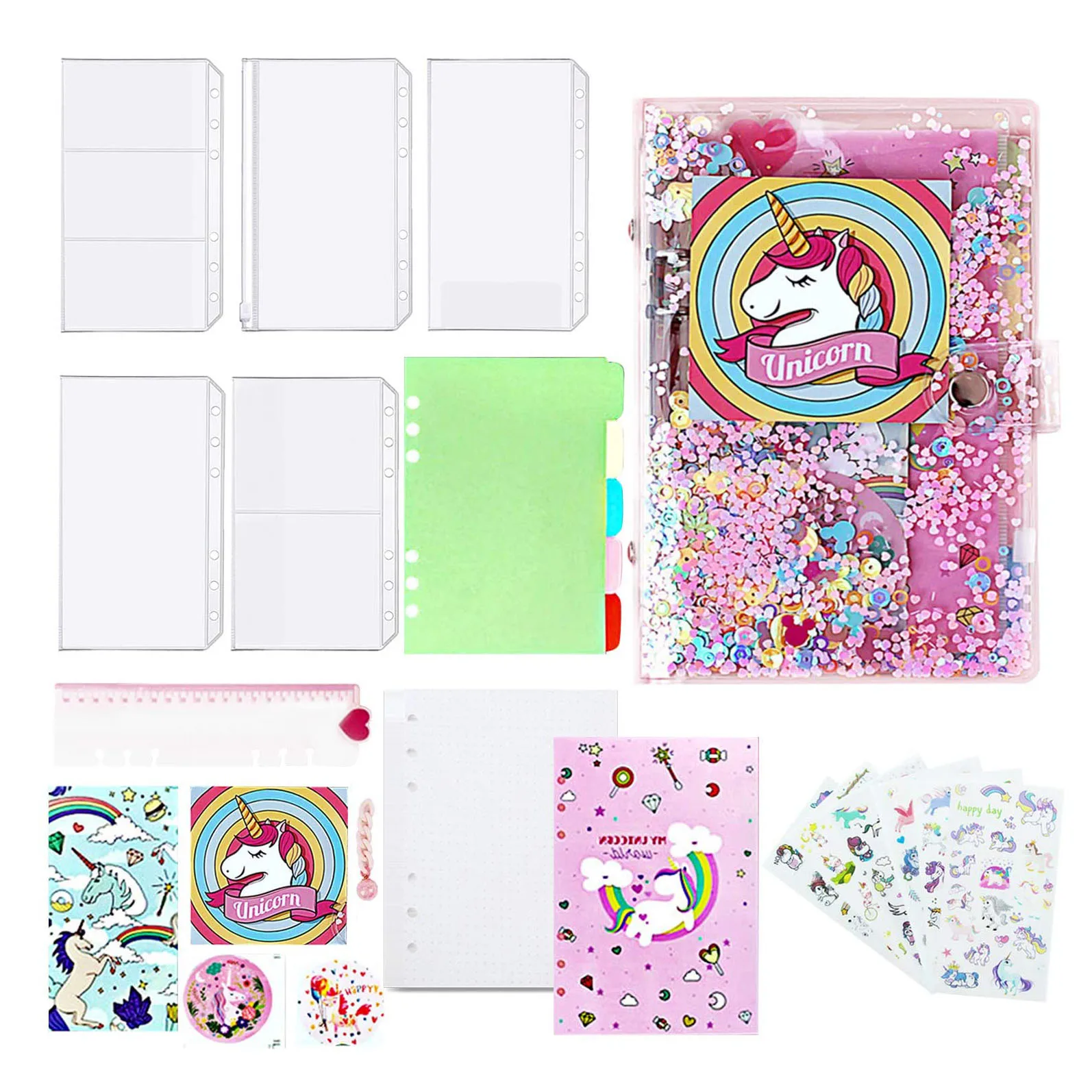 

A6 Cute Binder with Pages Notebook Sequin PVC Cover and Binder Pockets Planner Cash Envelopes System for Budgeting,Saving Money