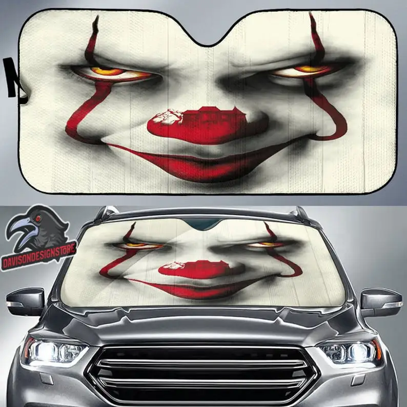 

Pennywise Car Sun Shade Horror Broken Glass Windshield,Halloween Sunshade,Take Care Of Your Car From The Sun,STYLE FOR CAR