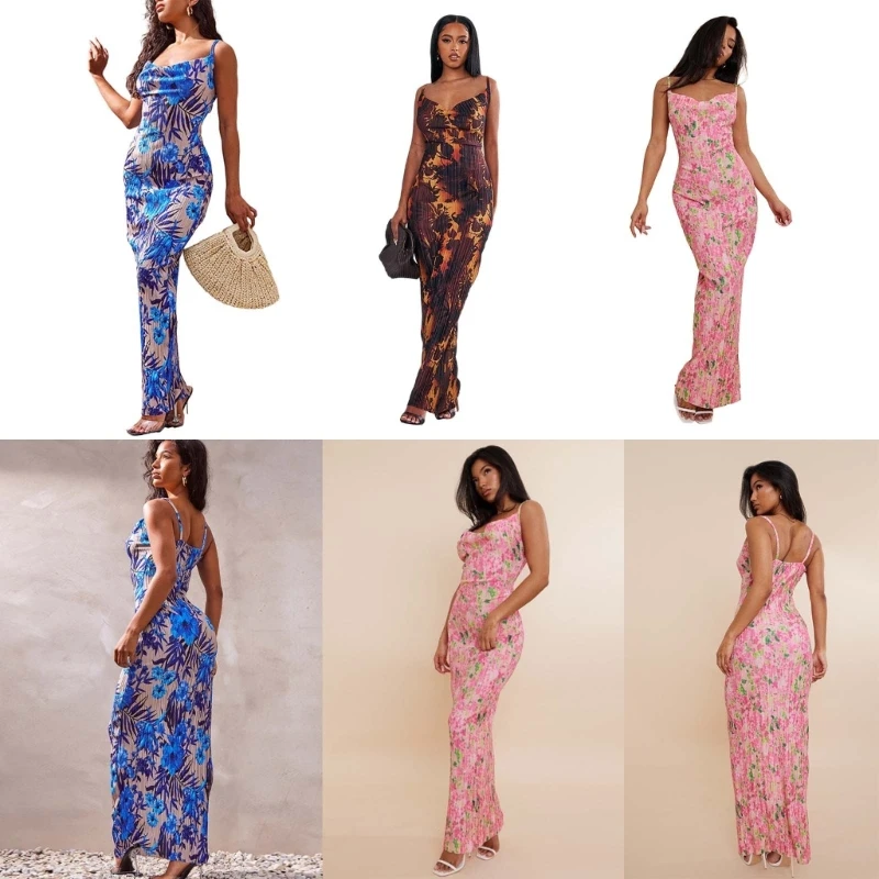 

Womens Summer Maxi Dress Casual Sleeveless Floral Print Bodycon Dress Beach Long Dress DropShip