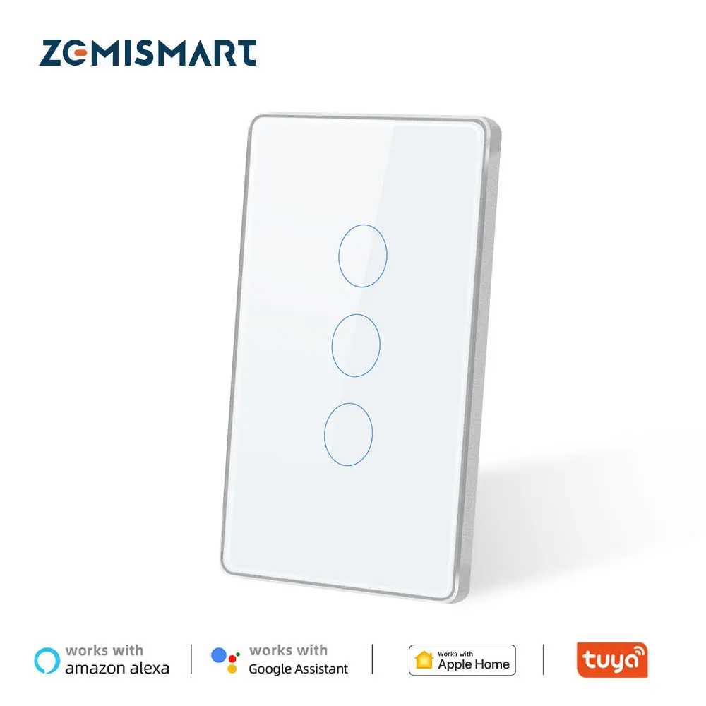 

Умный настенный выключатель Zemismart Homekit, Wi-Fi сенсорная панель для 3 групп, управление голосом через приложение Tuya Alexa Google Home Siri