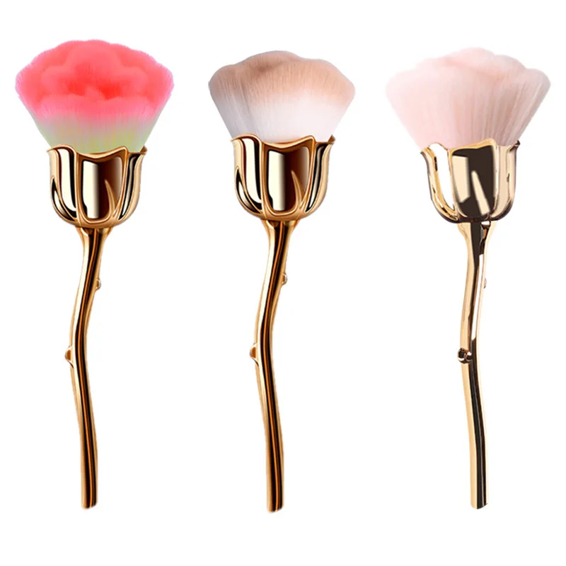 1 Pack Nail Art Brush Soft Clean Dust Powder Pink Rose Flower Shape Blush Foundation Powder Makeup Brush Women's Cosmetic Tools