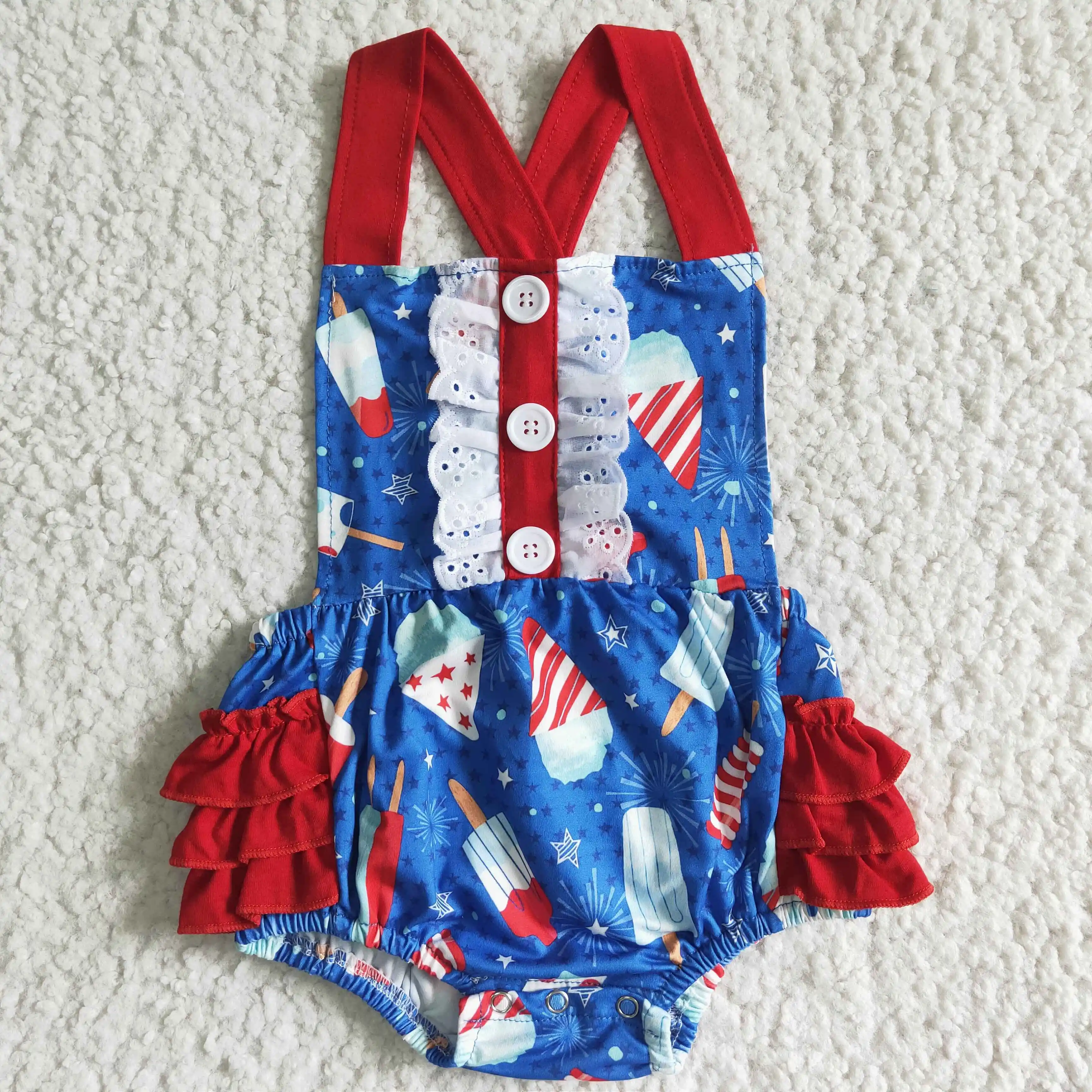 

Newborn baby girl's ruffle romper fourth of July outfits children's clothes for 0-3 years old