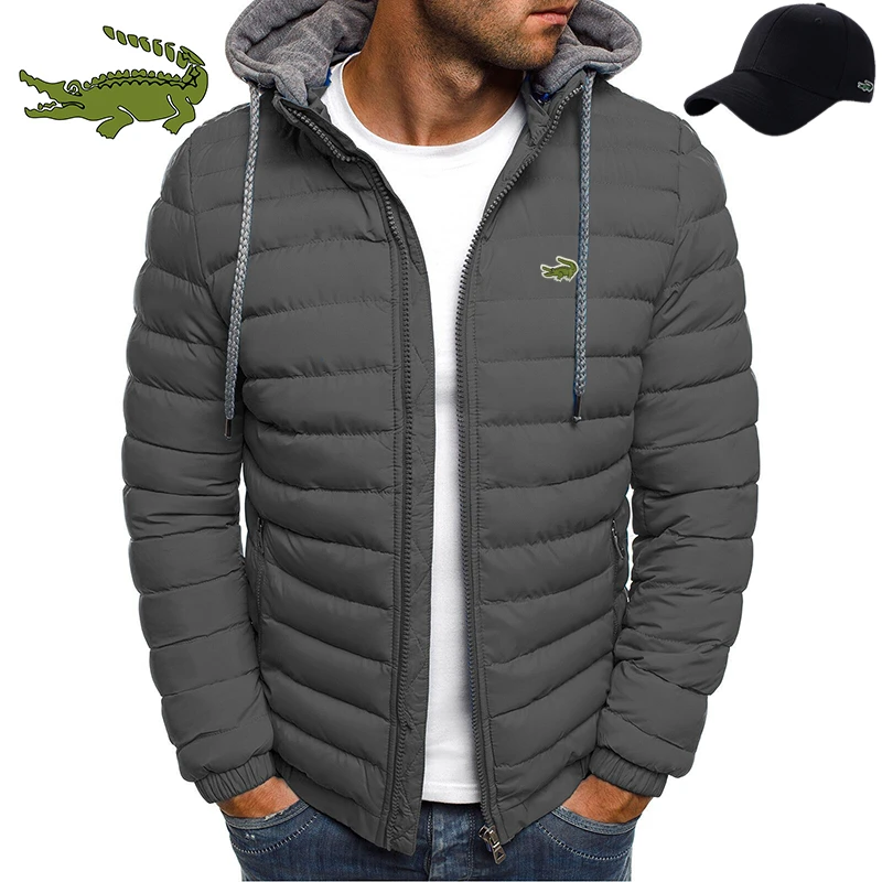 2023 High quality men's warm and windproof cotton jacket fashion casual hooded thickened printed cotton jacket