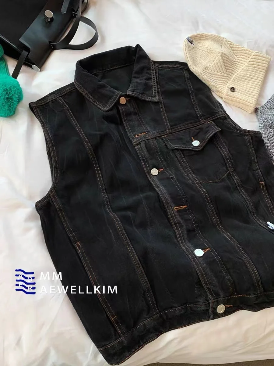 

Ader error new denim waistcoat men and women spring and autumn irregular hem high quality sleeveless waistcoat