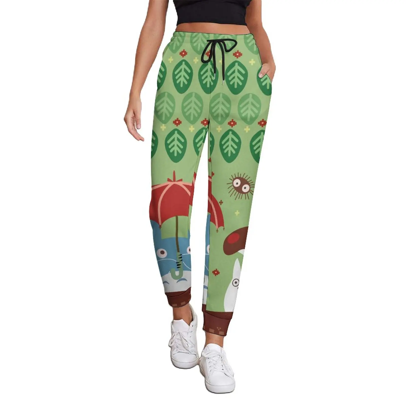 

Cute Totoro Pants Green Leaves Print Street Fashion Sweatpants Spring Ladies Casual Graphic Big Size Trousers Birthday Present