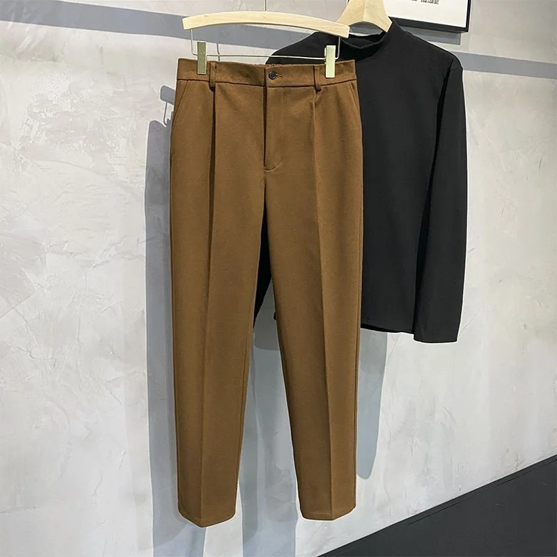 Autumn Winter 2023 Casual Suit Pants Korean Style Woolen Dress Pants for Male Office Formal Business Casual Men Pants L73