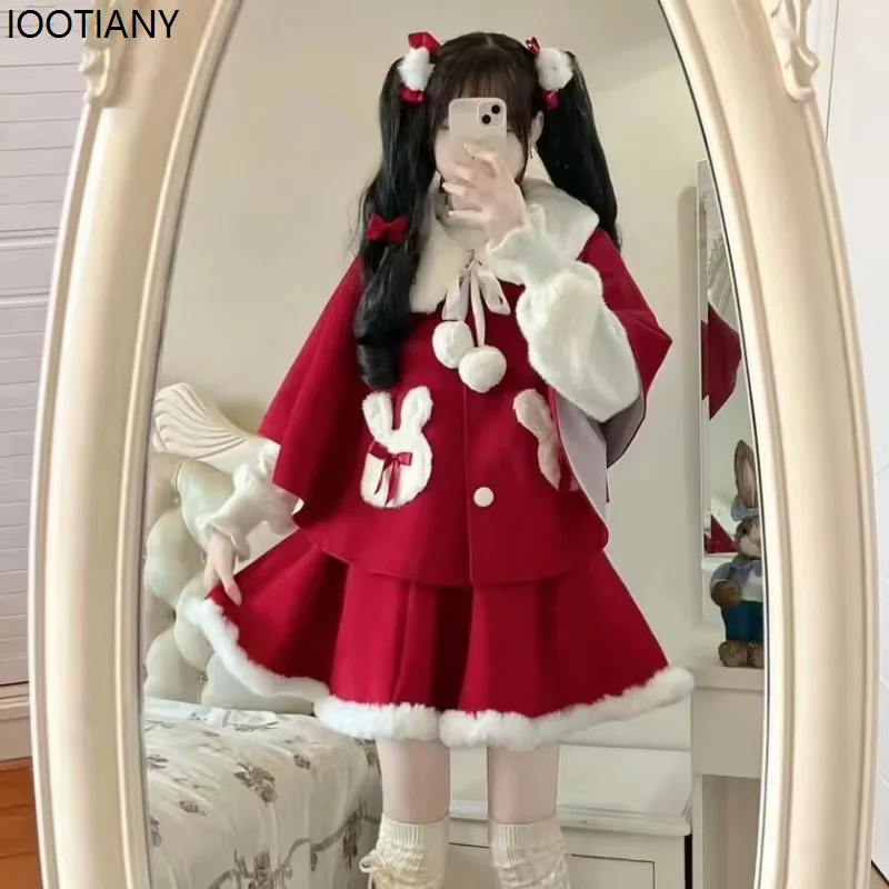 Осенне-зимняя рождественская красная милая кружевная накидка пальто короткая