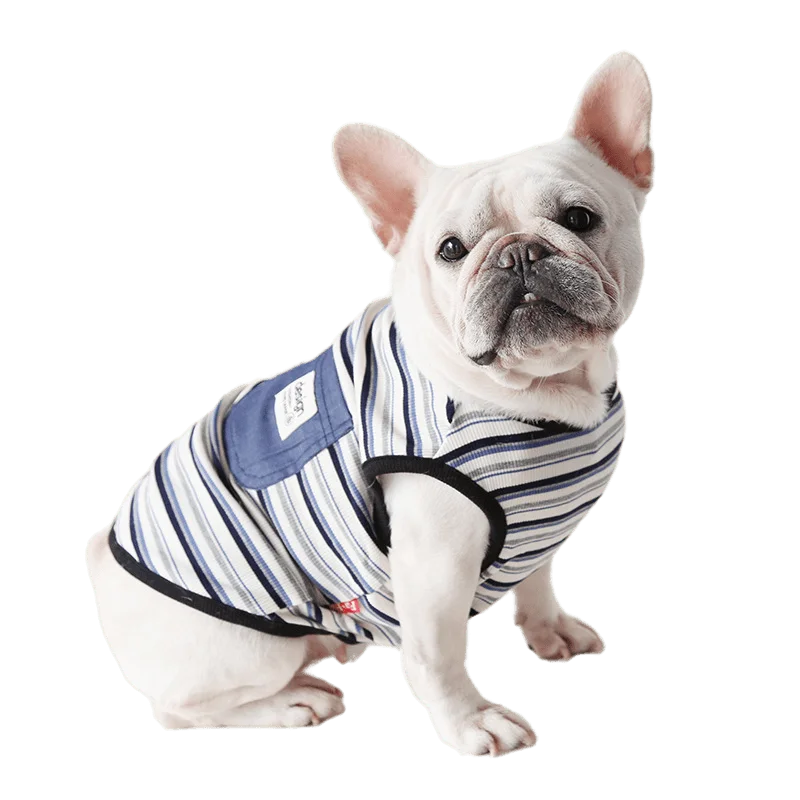 Denim Bag Color Striped Vest for Fat Dog Clothes Pug Corgi Garfield Spring Summer Clothes for French Bulldog