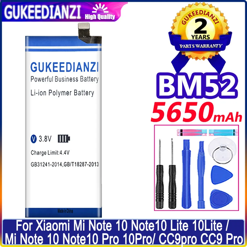 Аккумулятор GUKEEDIANZI 5650 мАч BM52 BM 52 для Xiaom CC9 Pro, M1910F4E, M1910F4G,Mi CC9e Pro, аккумулятор Mi Note 10 Pro