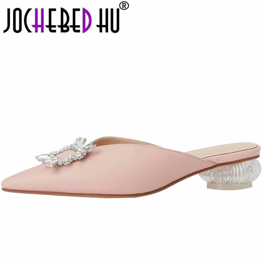 

【JOCHEBED HU】European and American Style Genuine Leather Pointed Toe Rhinestone High Heels Niche Design Pumps Summer Sandals