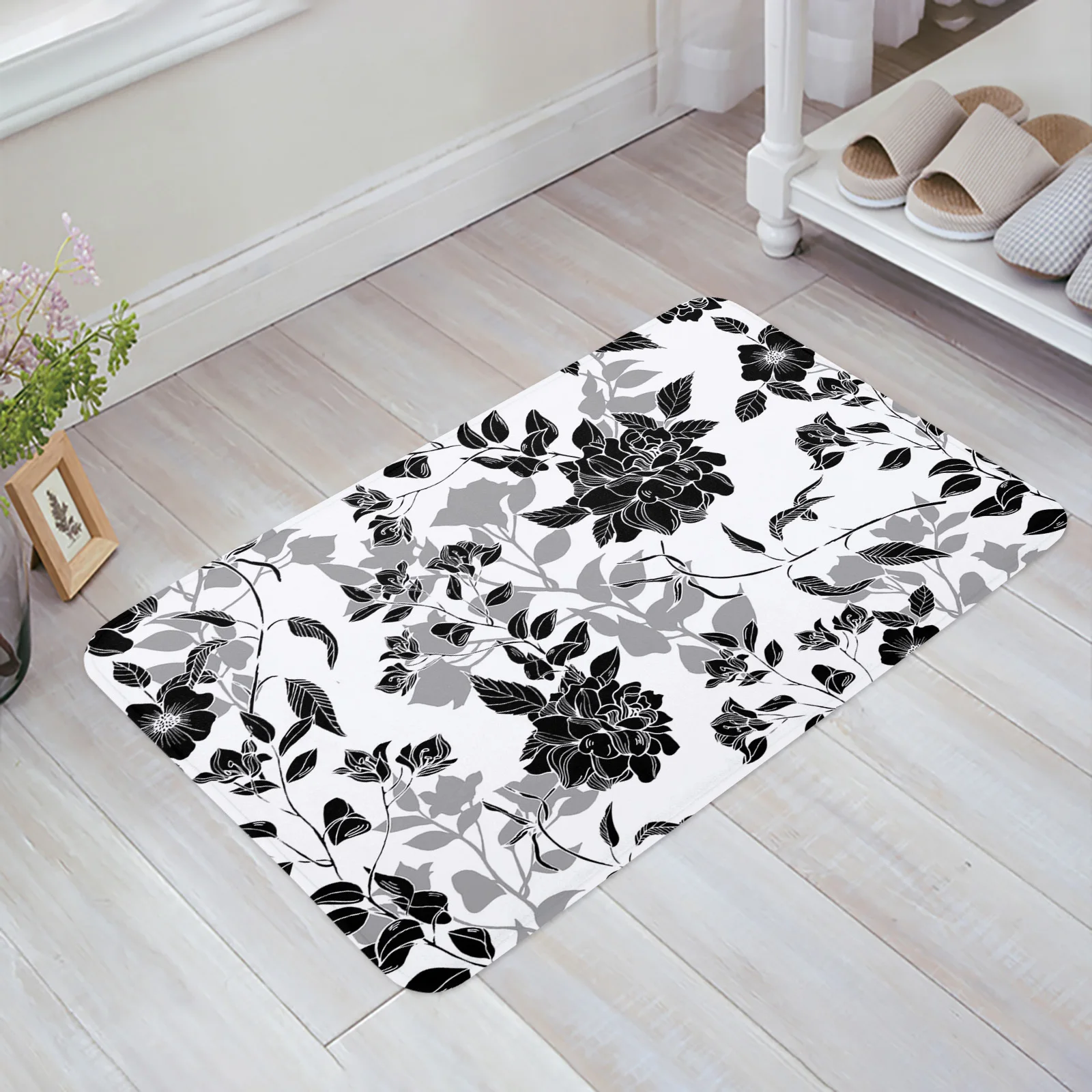 

Черно-белый фотографический напольный коврик для кухни и ванной, домашний декор, коврики для спальни, вход в прихожую, Противоскользящий ко...