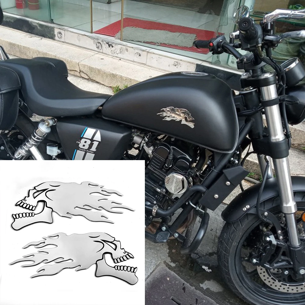 

2Pcs 3D Car Sticker 14*6cm Motorbike Motorcycle Sticker Tank Car Sliver Flaming Skull 3D Gel Sticker Decal Left And Right