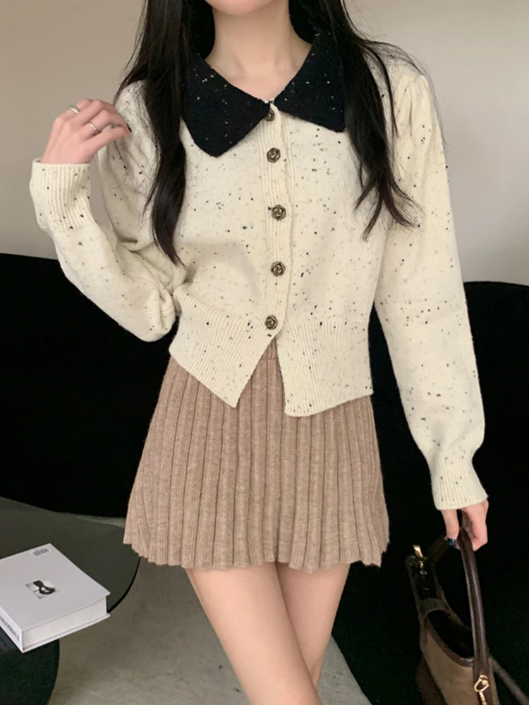 Красный свитер с воротником-поло женский осенне-зимний свободный утягивающий