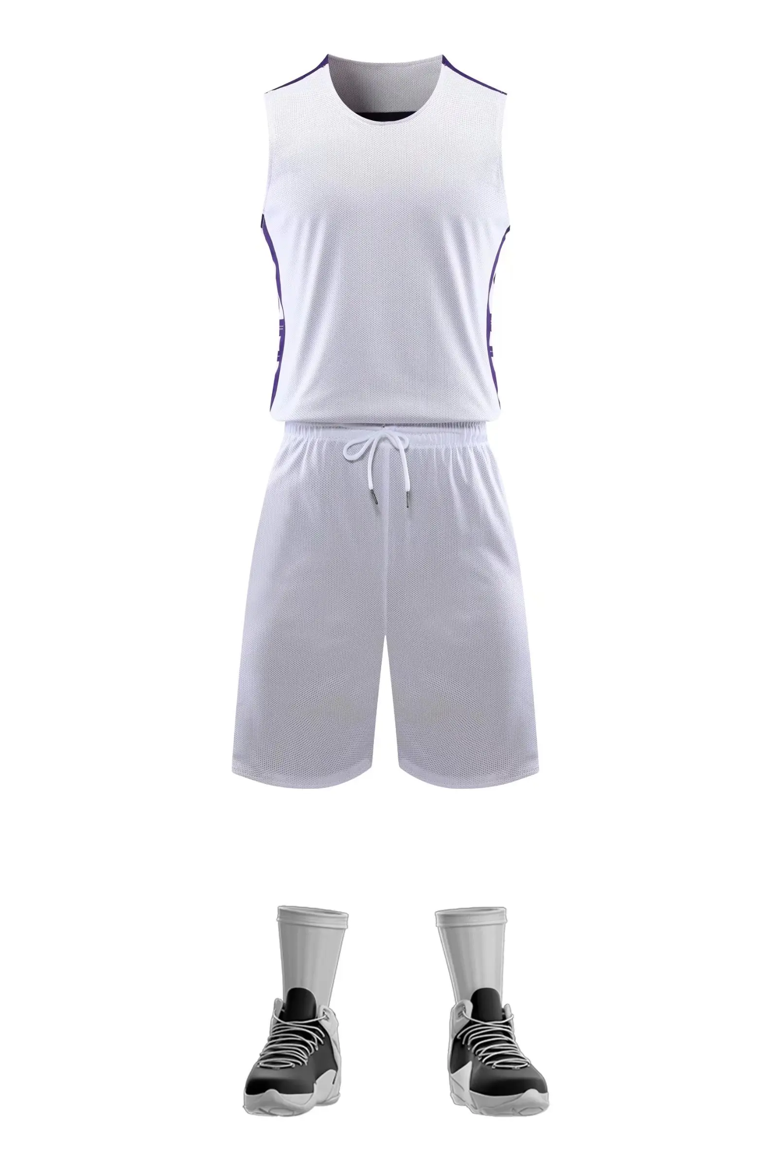 

Полностью изготовленные на заказ Лучшие сублимированные бело-фиолетовые командные баскетбольные трикотажные изделия двусторонние