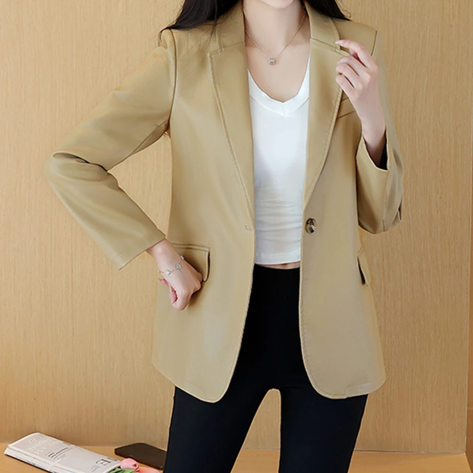 Women's Faux Leather Blazer Jacket 2022 Fall Spring Fashion Casual Solid Oversized Coat Button Down Motorcycle Bike Coat Jackets