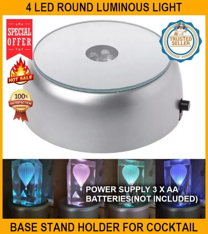 4 светодиода ярсветильник круглая подставка для коктейля прозрачный стеклянный