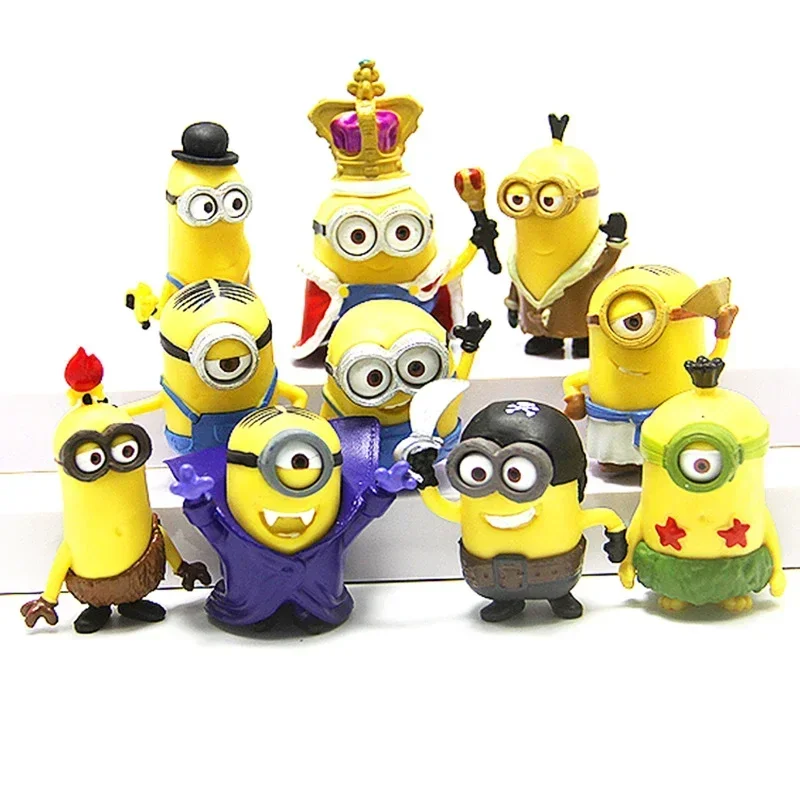 Фото Набор из 10 фигурок-игрушек Kawaii Minions с 3D-глазами, фигурки-герои из мультфильма «Гадкий я», подарки на Рождество для детей №4