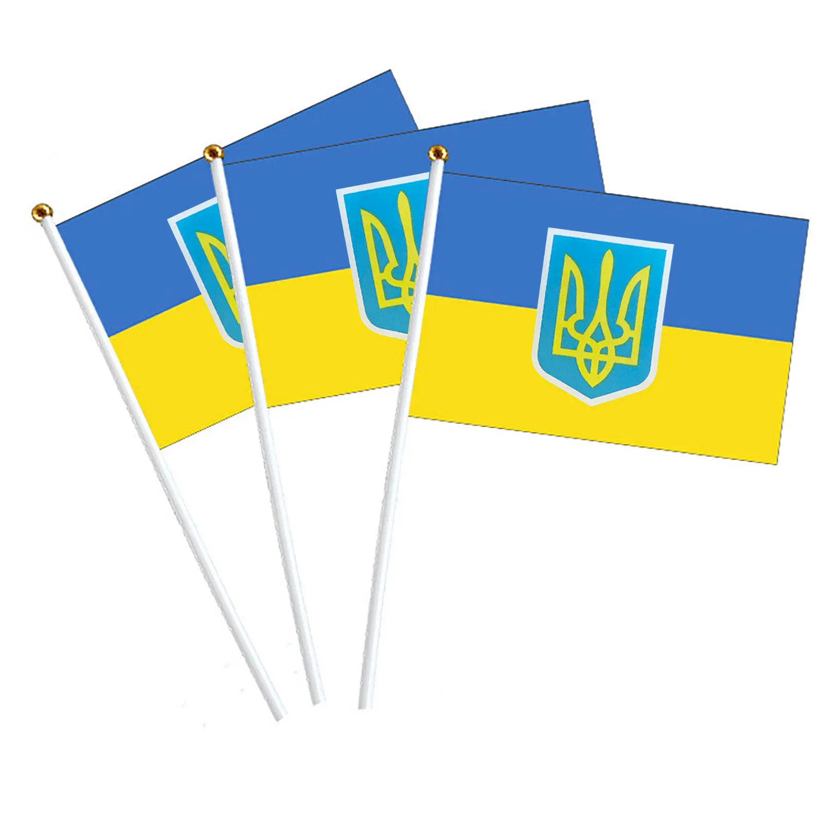 

12pcs Ukraine Stick Flag, Ukraine 14x21cm/20x28cm HandHeld Mini Flag With White Pole - Vivid Color and Fade Resistant