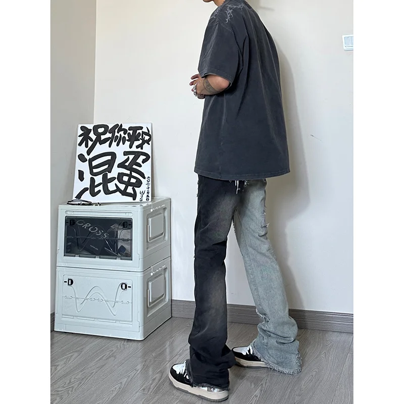 Perforated Jeans Men Slim Fit Fashion Casual Vintage Jeans Men Streetwear Hip-hop Hole Patched Denim Pants Mens Trousers M-3XL