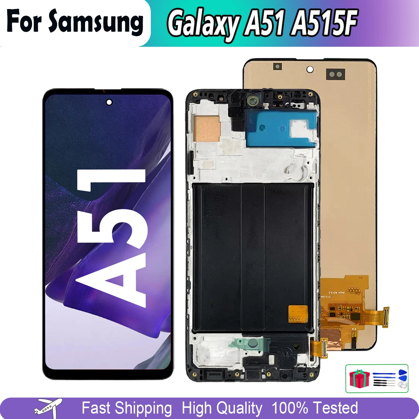 ЖК-дисплей 6,5 дюйма Super AMOLED для Samsung Galaxy A51 A515 A515F, дисплей с сенсорным экраном и дигитайзером, сменный, со сканером отпечатков пальцев в сборе