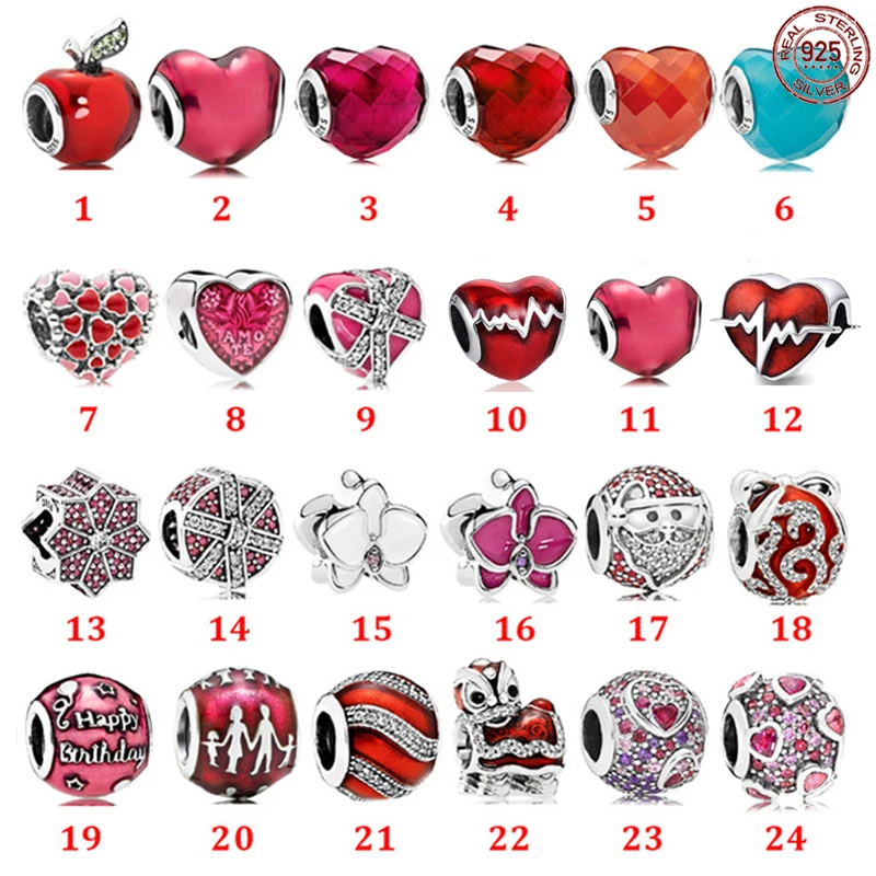 

Бусины серии изысканных красных цветов из стерлингового серебра 925 пробы, бусины в форме льва и яблока для танцев, подходят для оригинальног...