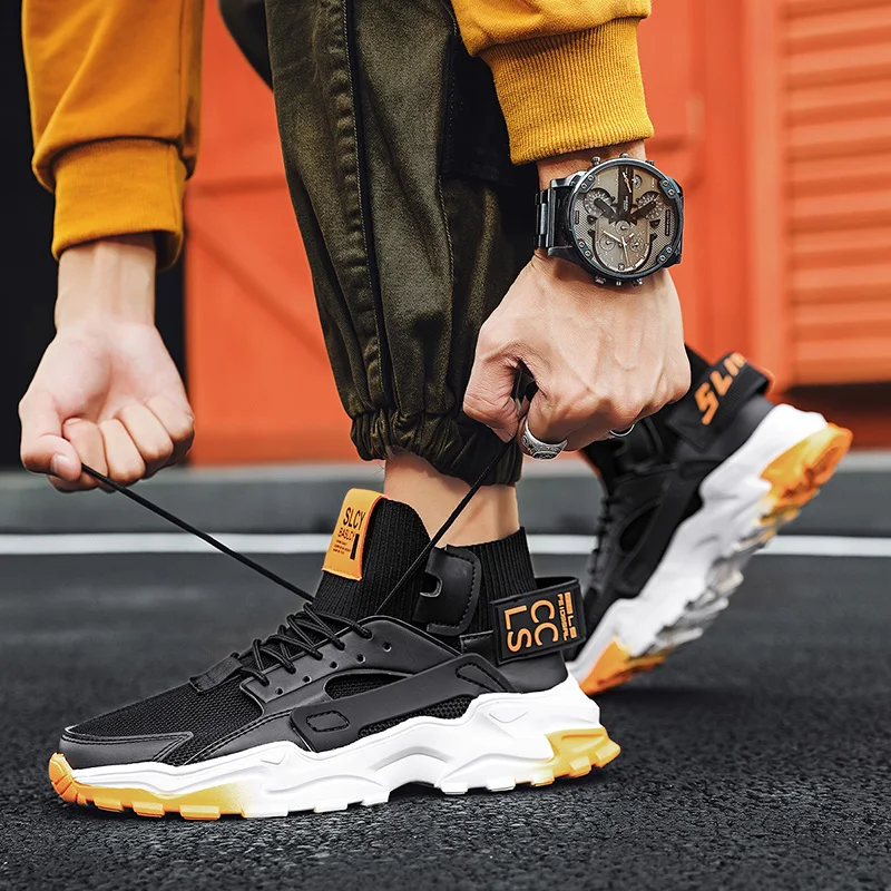 Damyuan Men's Fashion Casual Sneakers  Design Non-slip Men Sports Shoes Breathable Tennis Training Shoes thick sole Cunk shoes