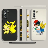 cute anime pikachu for samsung galaxy s22 s21 s20 s10 note 20 10 ultra plus pro fe lite 5g 4g liquid left rope phone case fundas