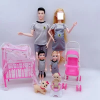 kawaii 5 person family set pregnant lady dolls ken 30cm miniature dollhouse furniture bed pet for barbie game diy gifts girl