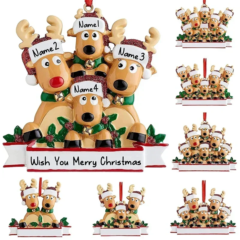 

Personalised Reindeer Family of Christmas Tree Bauble New Year Xmas Hanging Pendants Elk Deer Ornaments Family Decoration Gifts