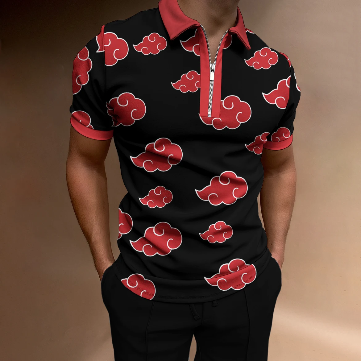 

Men's Casual Stripe Pattern Print Short Sleeve Zipper Polo Shirt 2022 Brand Men Short-Sleeved Summer Shirt Clothing