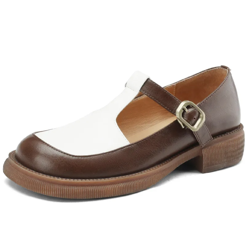 

Женские туфли-лодочки Dilalula в стиле ретро, разноцветные туфли из натуральной кожи на толстом каблуке с Т-образным ремешком, Женская Повседневная офисная обувь для весны и лета