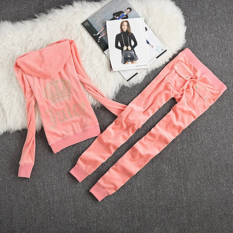 

Women's Elegant Velvet Tracksuit Two Piece Set Women Sexy Hooded Long Sleeve Top And Pants Bodysuit Suit