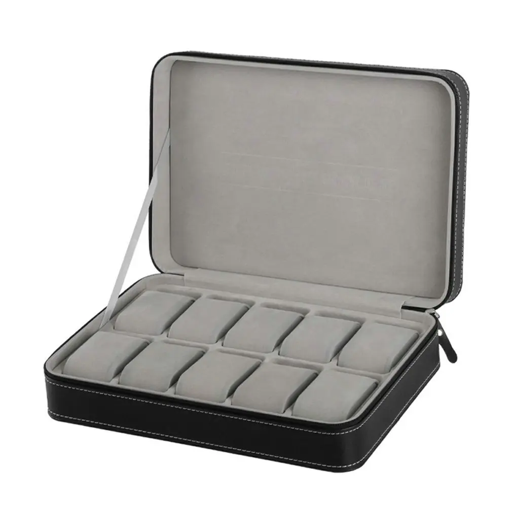 

​6/10/12 Slots Black Watch Box Display Portable Travel Zipper Case Watches Collector Storage Faux Leather Organizer Holder Gifts