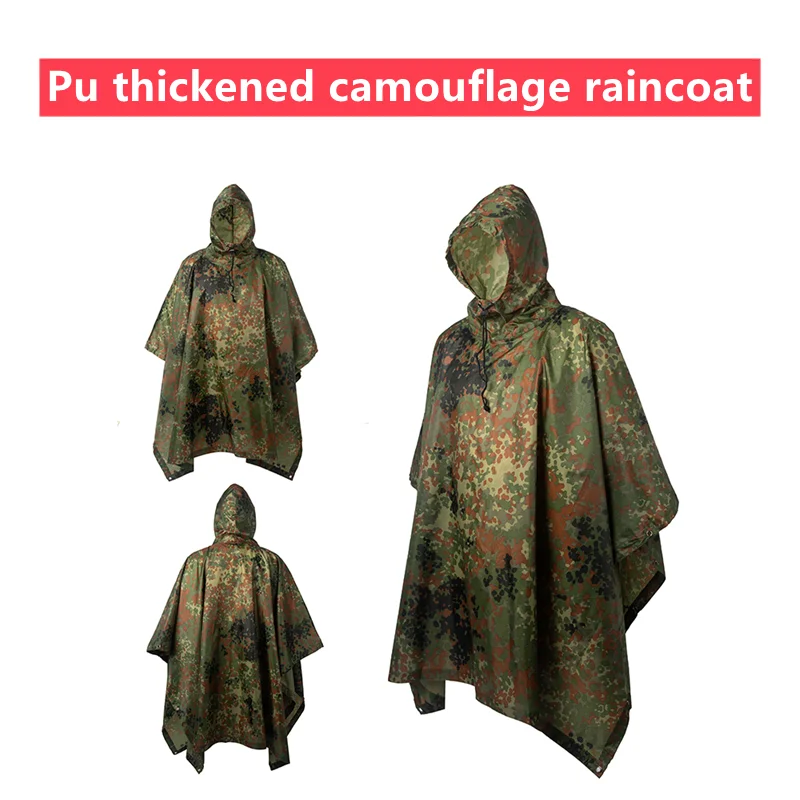 Outdoor Military Breathable Camouflage Poncho Jungle Tactical Raincoat Birdwatching Hiking Hunting Ghillie Suit Travel Rain Gear