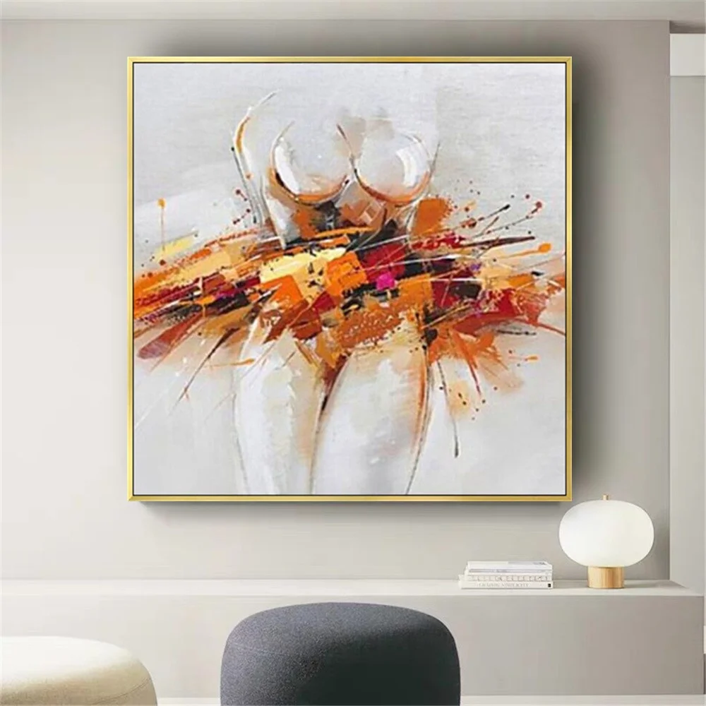 

Abstract Art Hand Painted Orange Nude Abstract Oil Painting Handmade Wall Art Paintings Decoration For Living Room Home Decor
