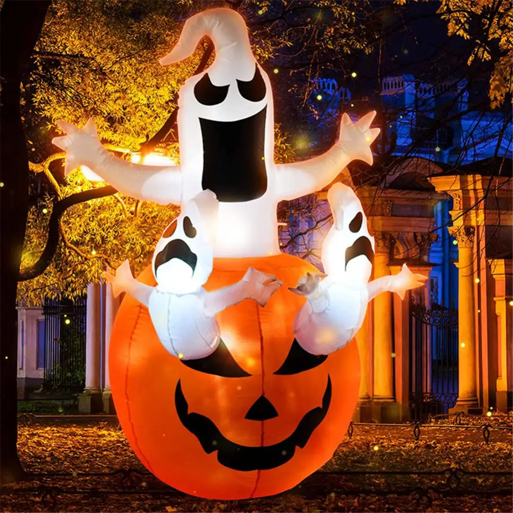 

1.8m Halloween Inflatables Ghost With Pumpkin Witch Hat Build-in LED Lights Blow Up Outdoor Yard Garden Lawn Party Toys For Kids