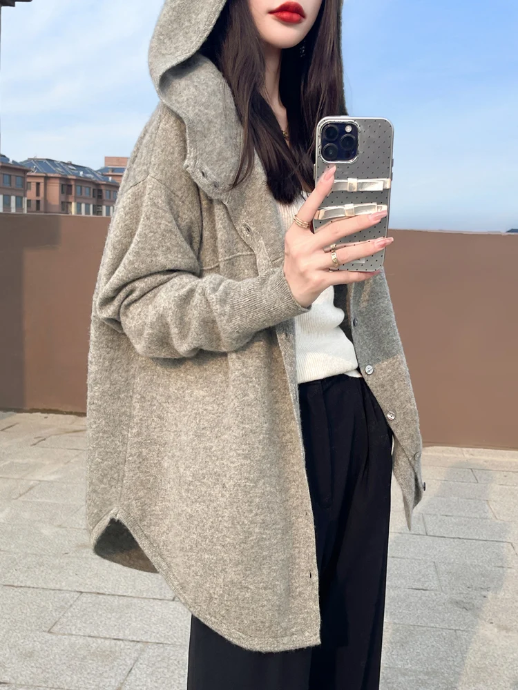 Новинка 2024 женский кардиган с капюшоном повседневный свободный стильный