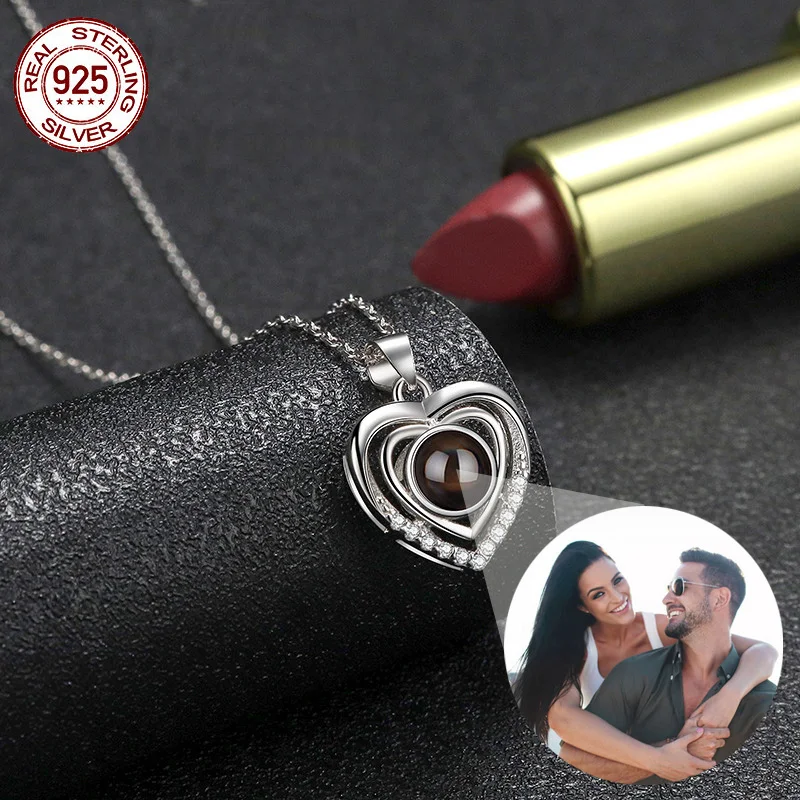 925 Sterling Silver Personalized Custom Photo Projection Necklace For Women Heart House Pendant Necklace For Women Jewelry Gifts
