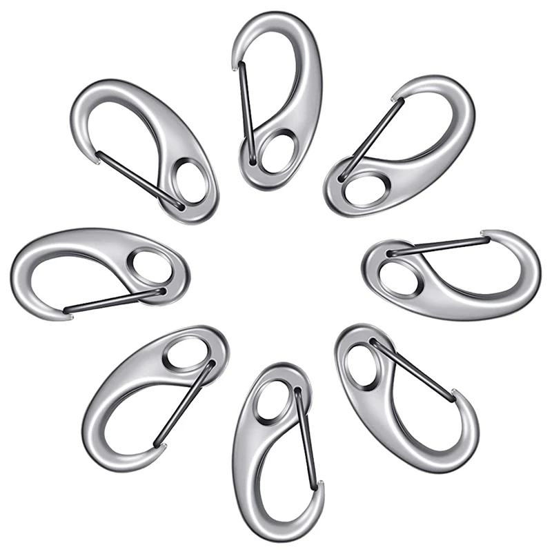 

8Pcs Stainless Steel Spring Snap Hook Carabiner Clips Multi-Use Snap Rope Hook For Keychain Backpack Climbing Hiking Gym