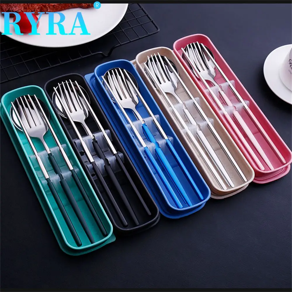 

With Storage Box Travel Tableware Anti-slip Chopsticks Head Portable Tableware Set Mirror Polishing Modern And Simple