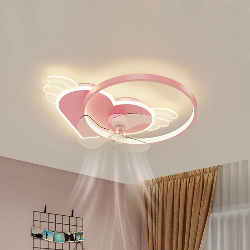 

Iron Copper Movement Quiet Super Wind Pink Children's Bedroom LED Ceiling Fan Ceiling Fan with LED Light and Control