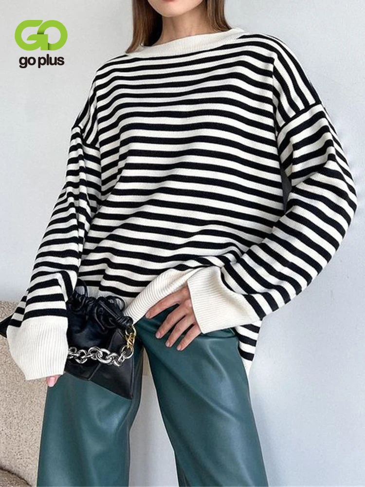 

GOPLUS Fall Jumpers Autumn Striped Sweater Knitted Long Sleeve Top Women Green Sweaters Casaco De Frio Feminino Inverno C60353