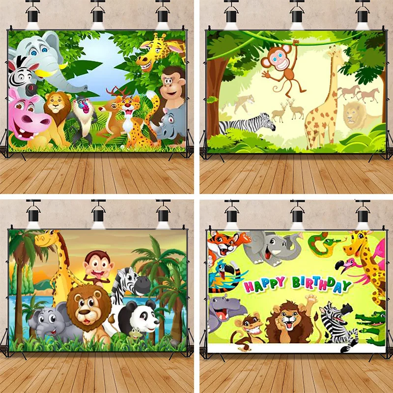 

African Tropical Dense Forests Wild Animal Photo Backdrop Props Newborn Baby Shower Birthday Party Photography Background DDW-03