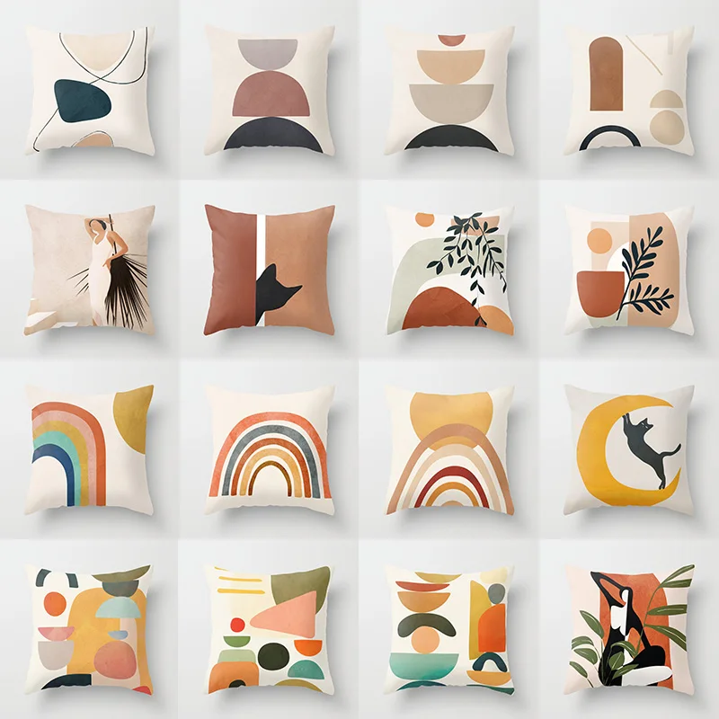 

Short Plus Throw Pillow Case Mid Century Geometry Abstract Cushion Covers for Home Sofa Chair Decorative Pillowcases